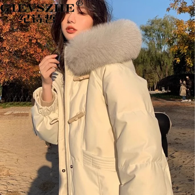 纪诗哲羽绒服女中长款2025年冬季新款时尚毛领小众白鸭绒加厚外套