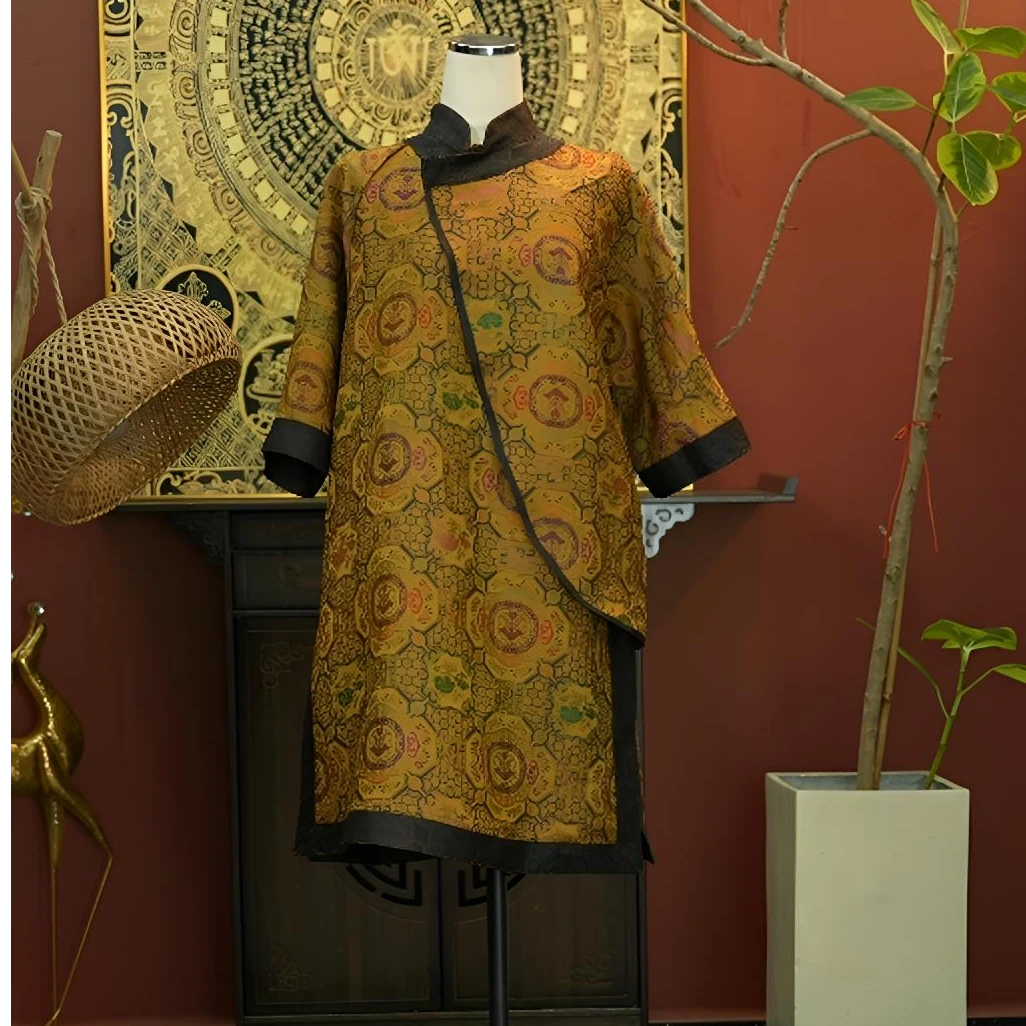 （双非遗旗袍款）宋锦香云纱旗袍240405007