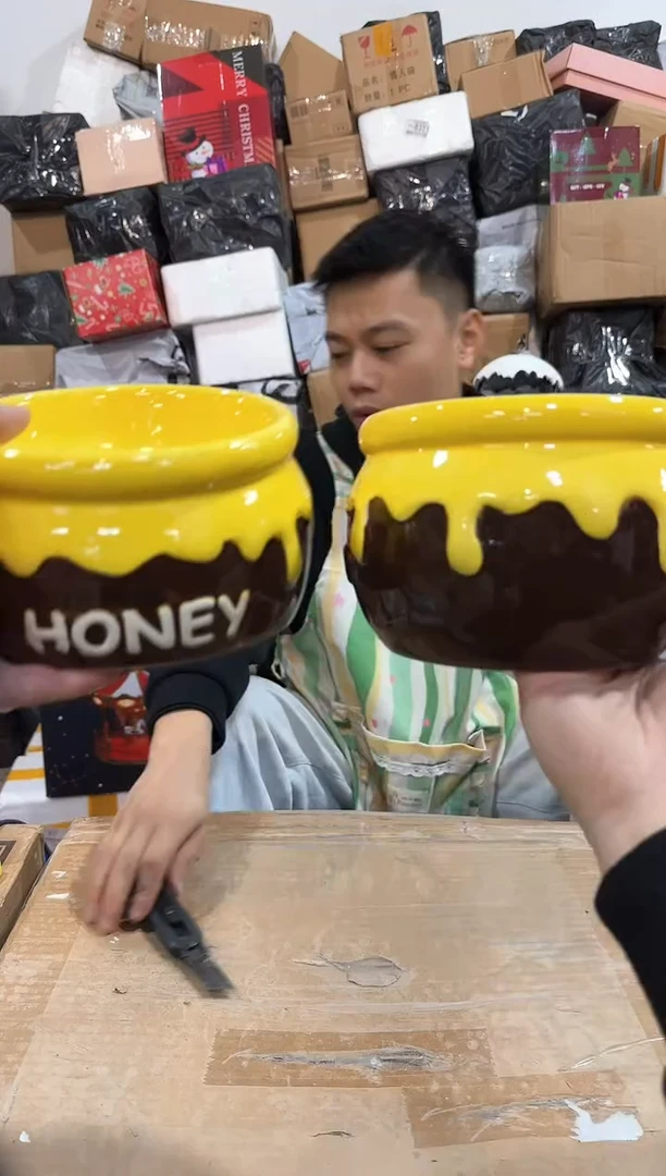 瓷片棕色蜂蜜狗粮碗2件套