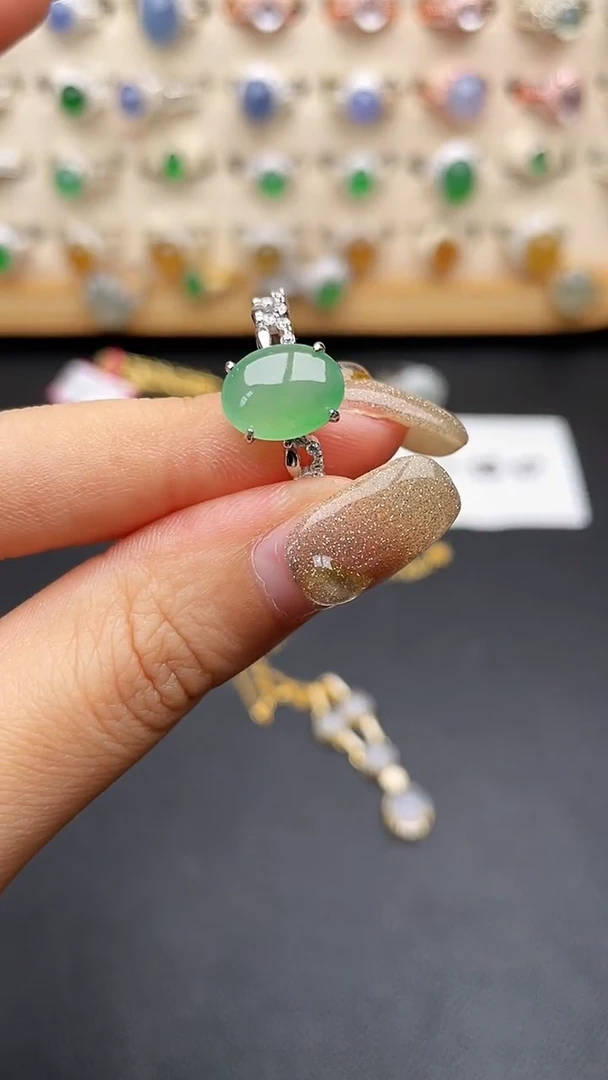 翡翠戒指银S925镶嵌一物一证一礼盒