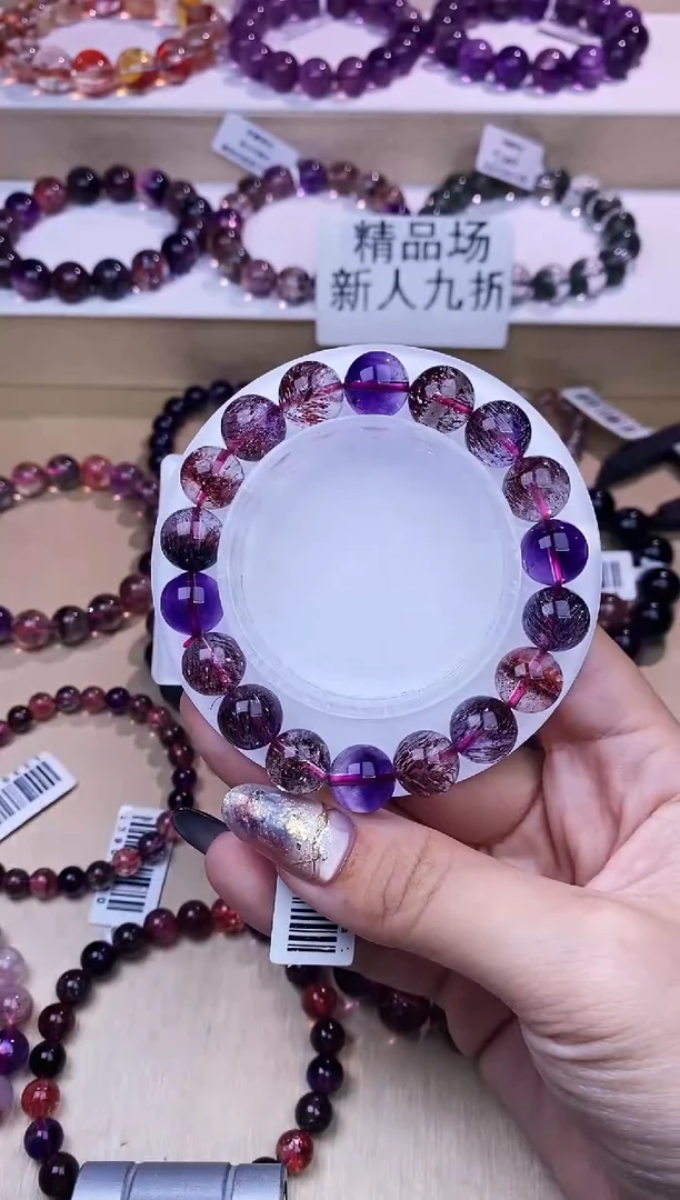未镶嵌手链水晶黑加仑超七单圈11m+