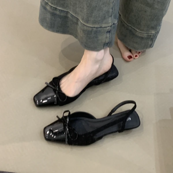 NQL-3196-2温柔仙女风单鞋女新款法式气质优雅蝴蝶结浅口后空凉鞋