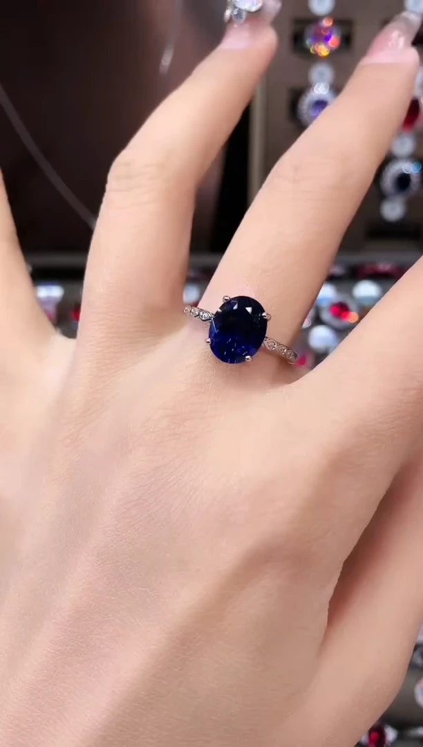 戒指蓝宝石银S925镶嵌810银色