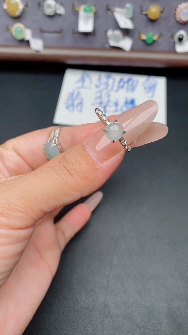 银S925镶嵌戒指翡翠天然翡翠A货