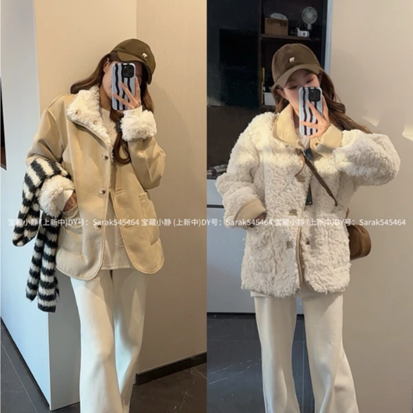 【小静专属】冬季新款设计师双面穿外套女中长款皮毛一体保暖大衣