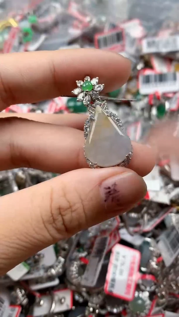 银S925镶嵌戒指翡翠天然A货缅甸翡翠