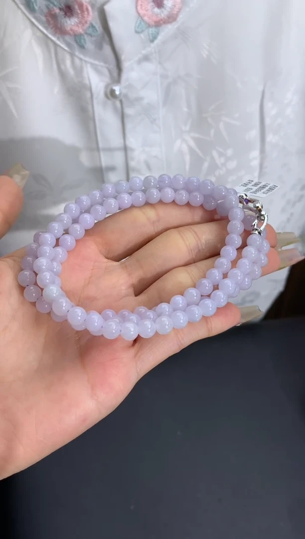 未镶嵌手链翡翠超级淡淡紫  白里透紫 卡5.7mm