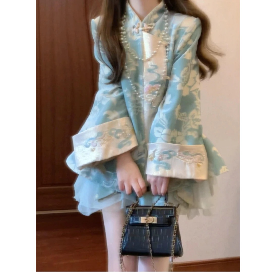 【浮梦清影】早秋新款新中式国风重工提花丝绒上衣搭高腰显瘦半身裙