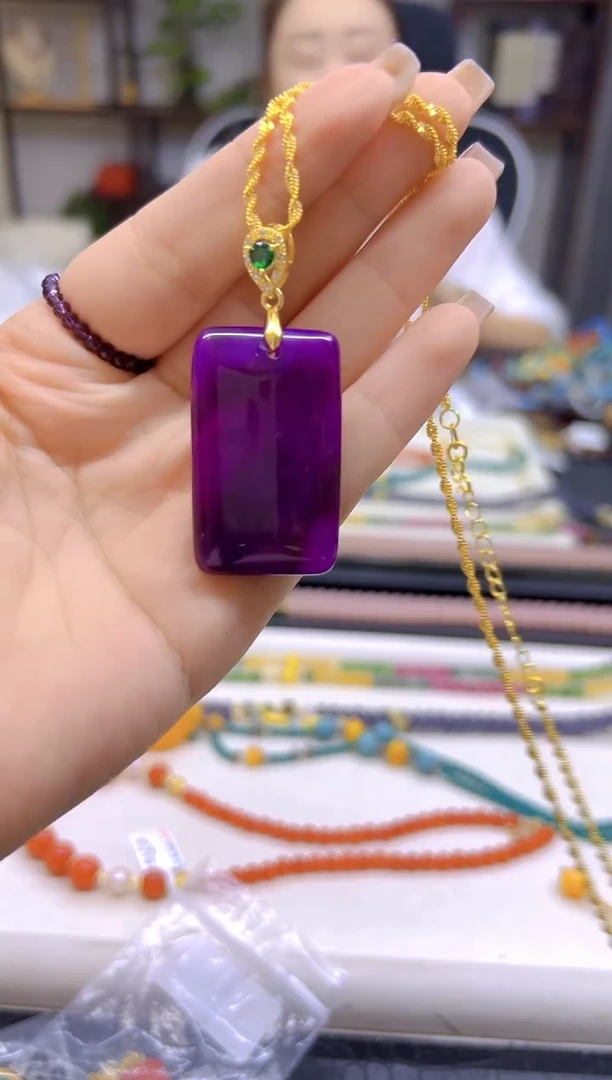 银S925镀金镶嵌苏纪石（舒俱来）吊坠(赠链)DIY款D252