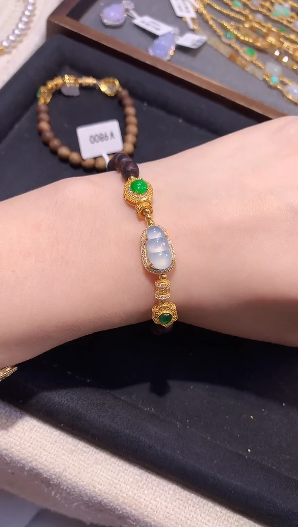 银S925镶嵌手串翡翠燕**飞手串