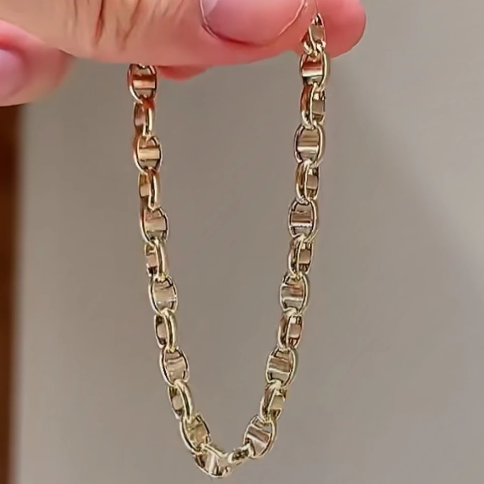 18K素金链猪鼻子手链 百搭首饰 简约时尚