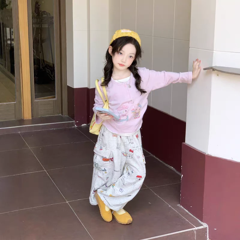 女童假两件t恤长袖2025新款超好看粉色可爱宽松秋装儿童秋季上衣