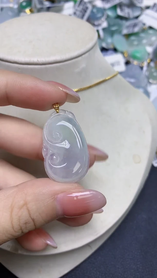 颈饰18K金镶嵌翡翠天然缅甸翡翠A货百元以上9元证书费自理