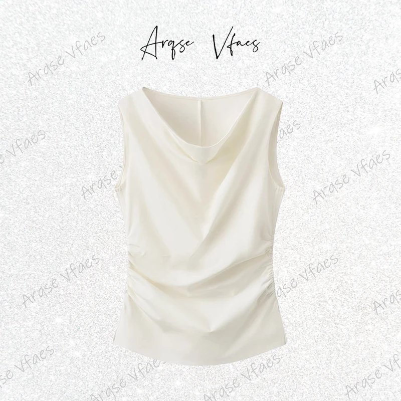 *艾家同款2025夏季时尚百搭显瘦气质白色无袖衬衫上衣女50526006