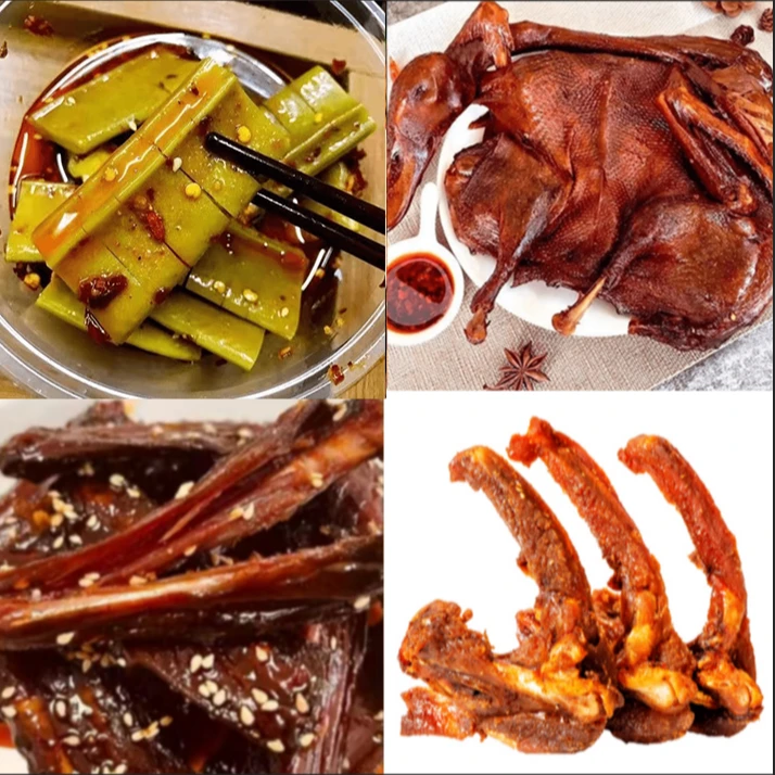 “老鸭套餐”小鸭爪+2翅根(1个装)+肉片+鸭脖+梅子鸡尖。老鸭300克