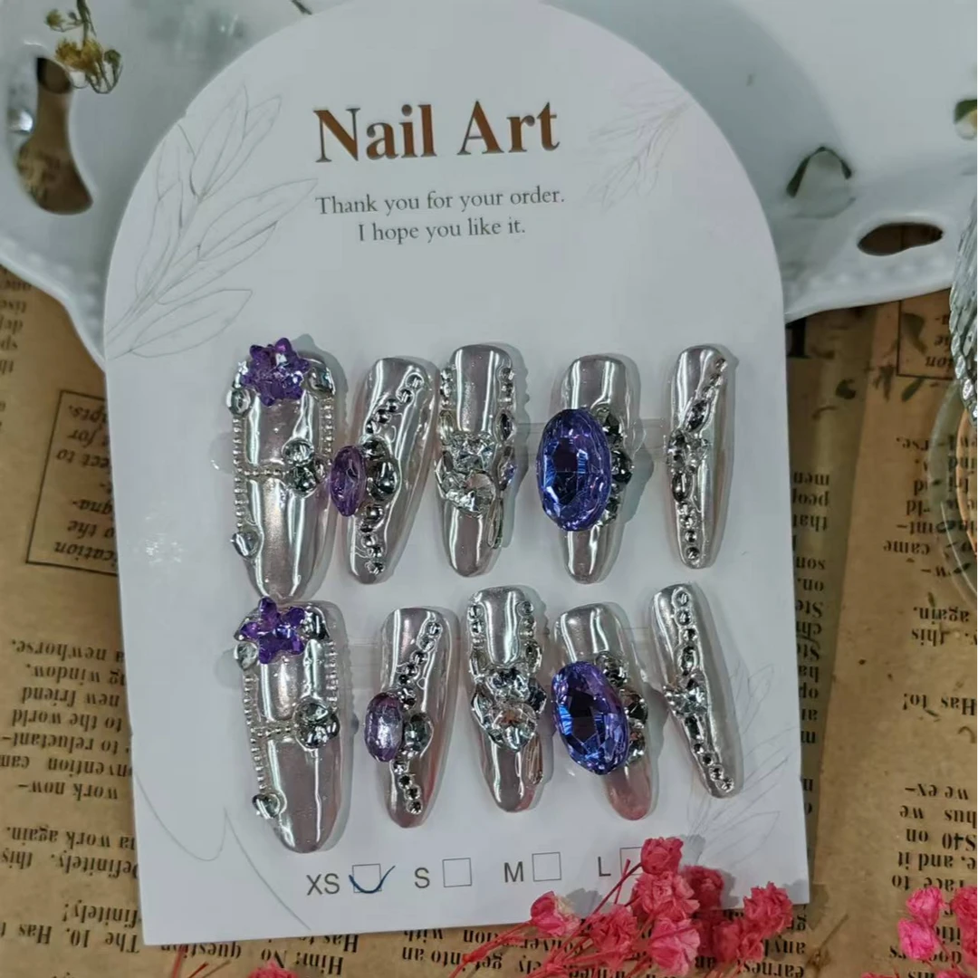 【全疆包邮076】高级纯欲纯手工穿戴甲ins风穿戴式可爱紫色冰透