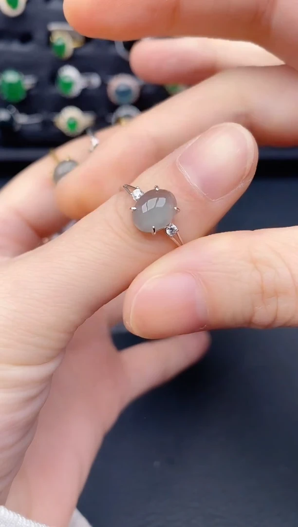 银S925镶嵌戒指翡翠天然a货翡翠358