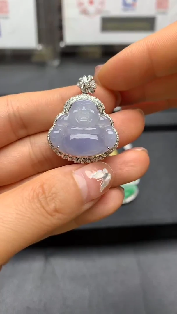 颈饰18K金镶嵌翡翠紫佛公