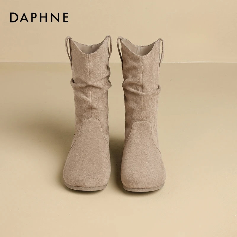 达芙妮加绒堆堆短靴女2025新款秋冬美拉德勃肯靴废土风西部牛仔靴