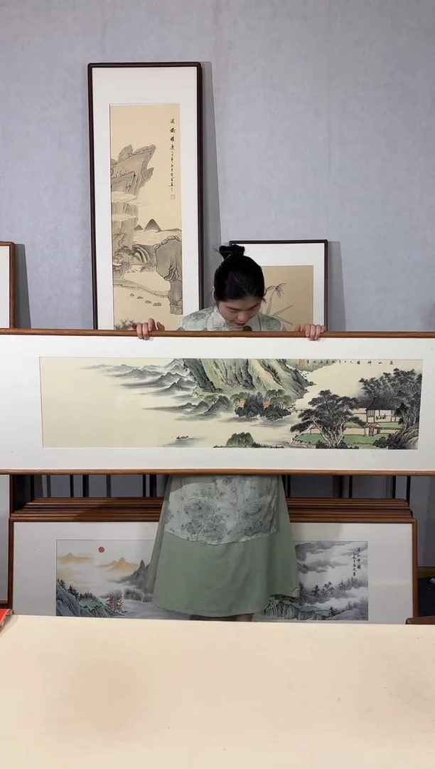国画手绘*溪山神韵*52*172cm带框发货