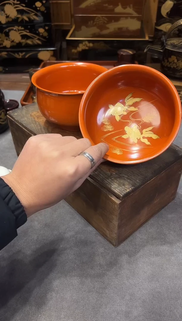 杯洗一对 大漆漆器大漆漆器