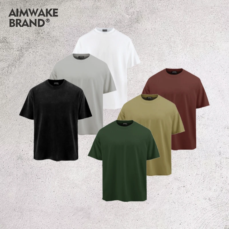 AIMWAKE"纯色刺绣"基础多色情侣短袖男女通勤百搭上衣休闲宽松T恤