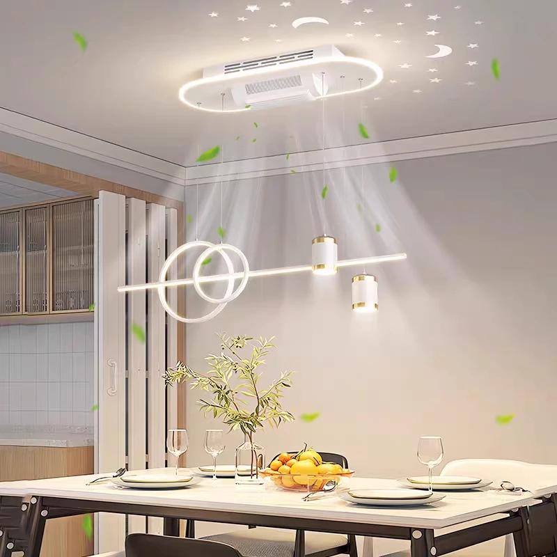 1032无叶风扇餐厅吊灯新款现代星空led简约饭厅吧台满天星吊灯