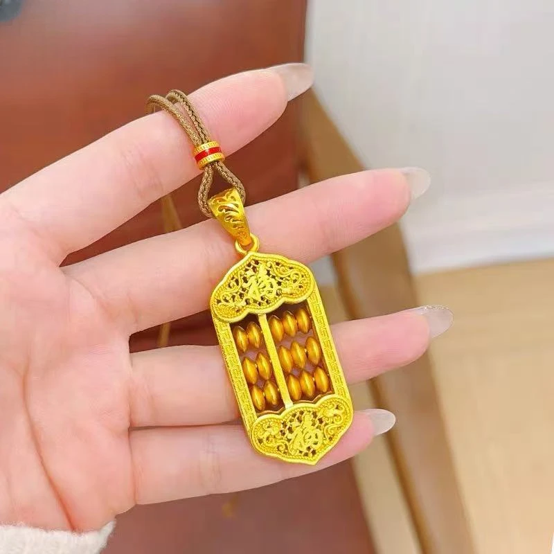 非金属布艺项链 镂空福字如意算盘吊坠手工编织项链可旋转毛衣链