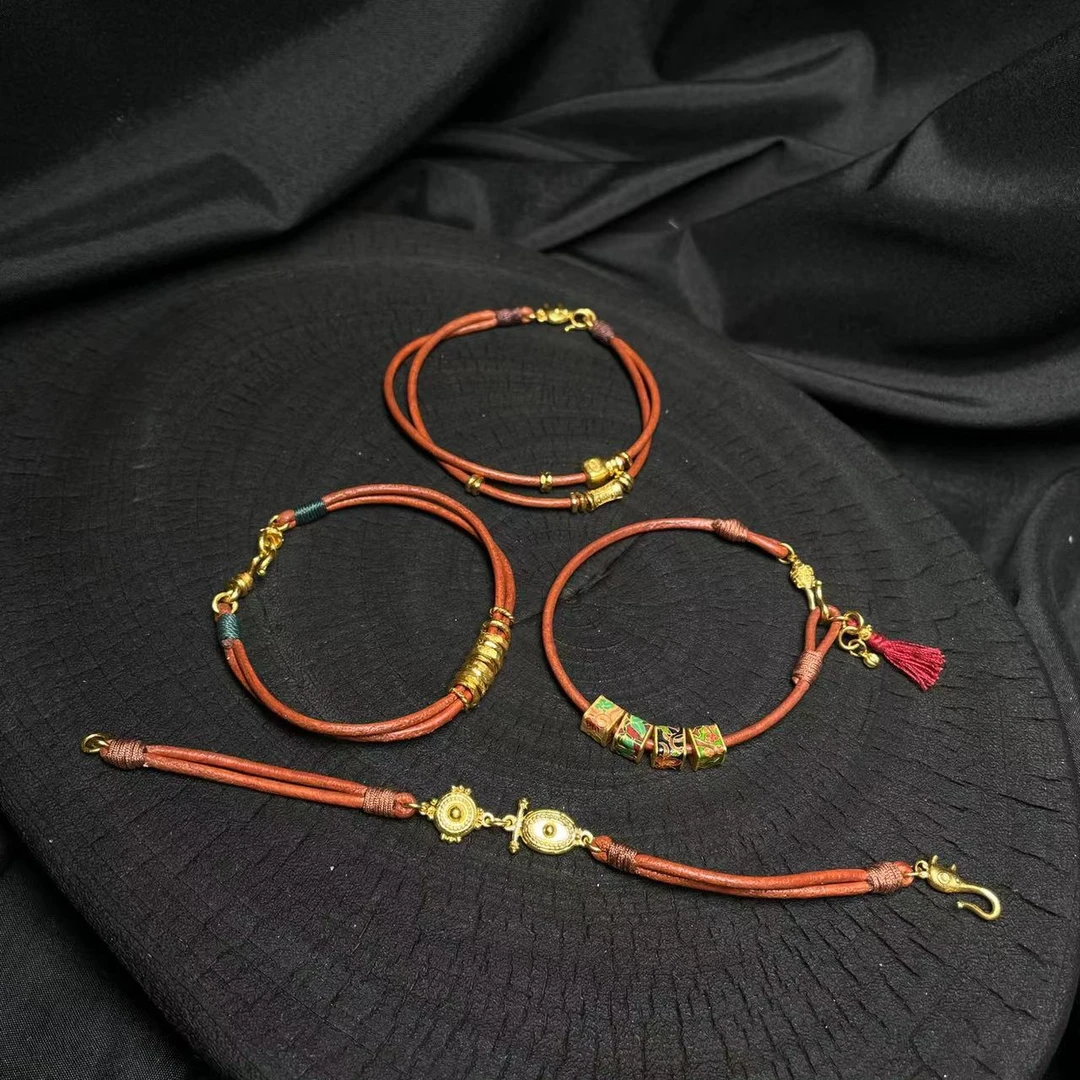 禾乐足金牛皮绳设计款手链 可定制 G0