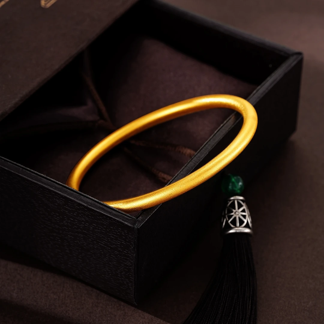 足银手镯 足银镀金 磨砂传承时尚百搭经典手镯【素圈经典磨砂手镯】