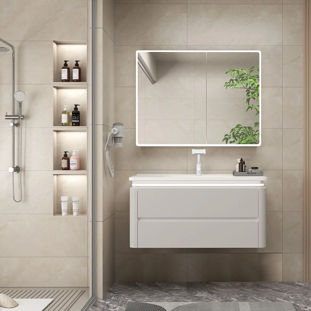 SENSGO/尚上居【高端简约】橡胶木烤漆陶瓷一体盆卫生间浴室柜