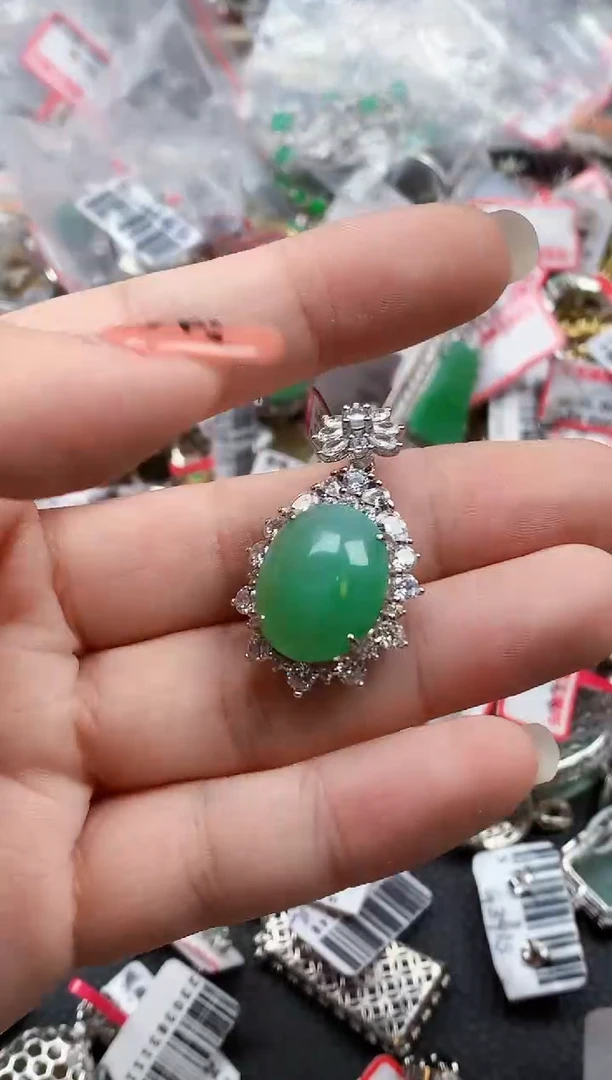 银S925镶嵌戒指翡翠天然A货缅甸翡翠