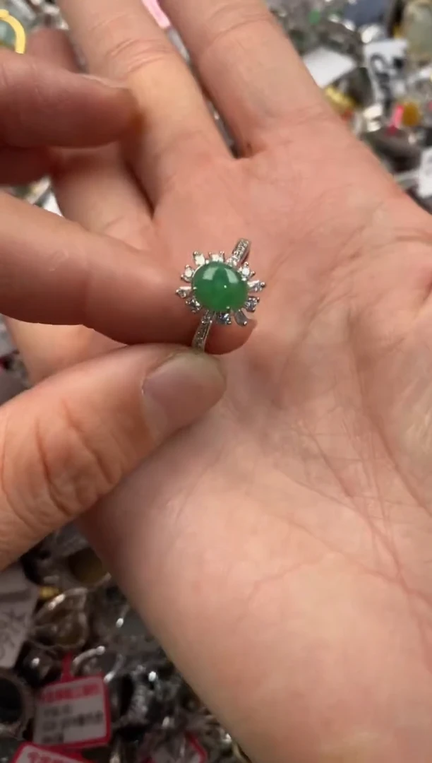 银S925镶嵌戒指翡翠222   10