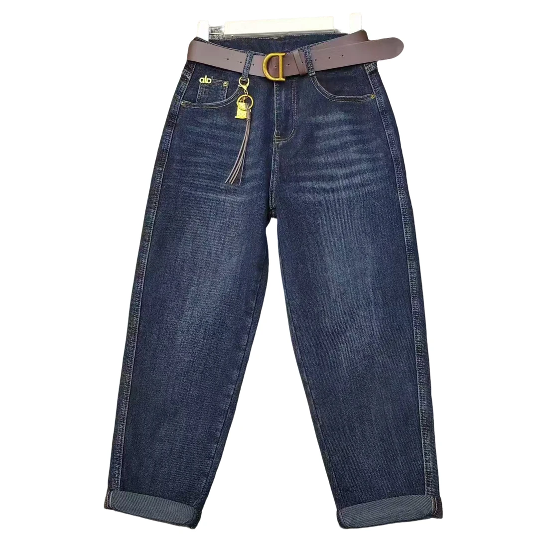 瑶瑶家  秋季加厚毛巾底窄版吊坠老爹裤