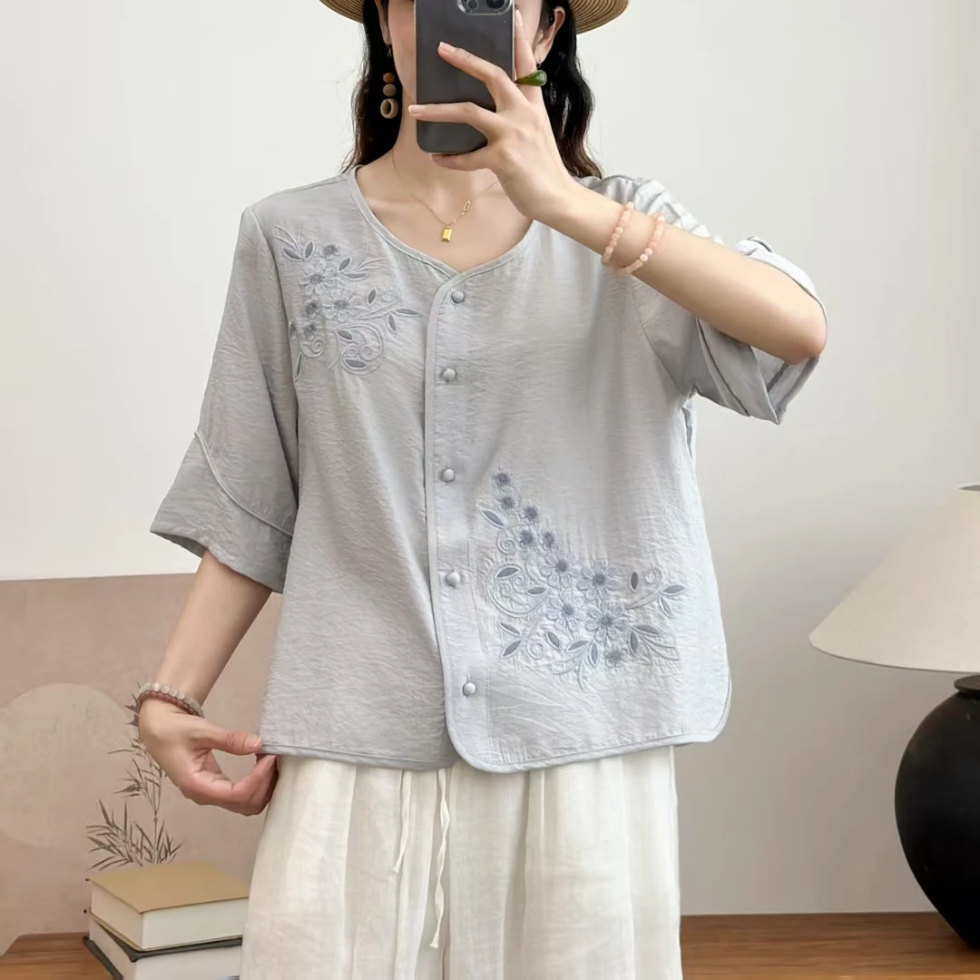 9627新款夏季中式文艺气质宽松显瘦衬衫QZ