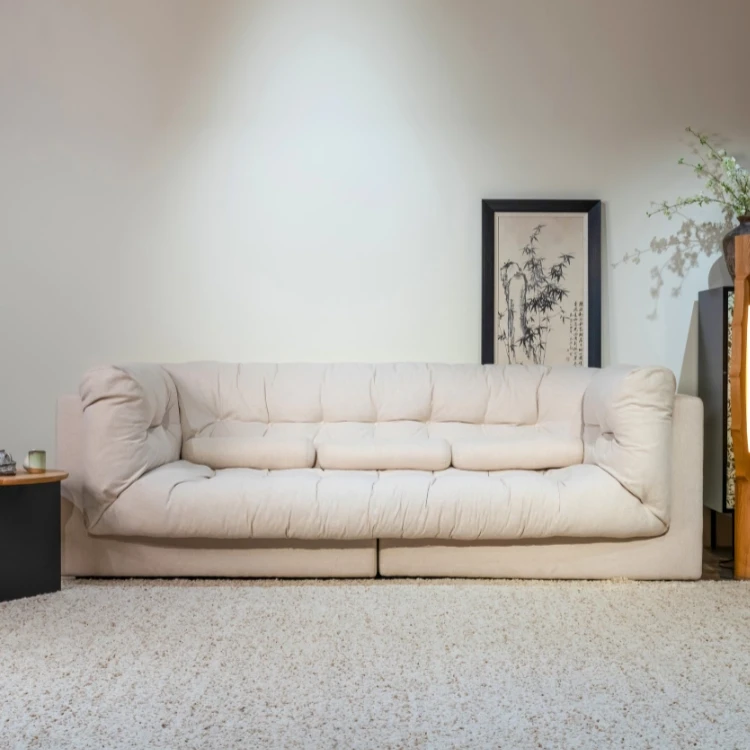 OKENSHO原创山间有风布艺沙发原木侘寂风直排沙发