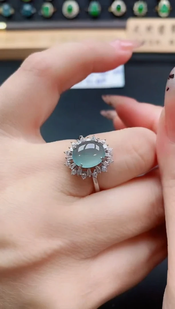 银S925镶嵌戒指翡翠1