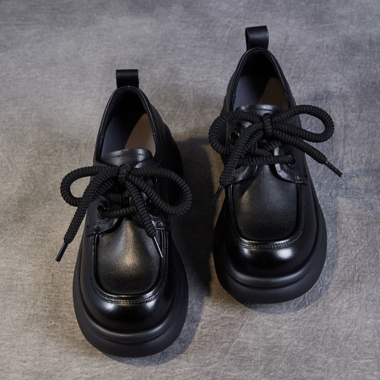 松糕厚底英伦风乐福鞋女2025春季小皮鞋休闲百搭鞋子女系带通勤鞋