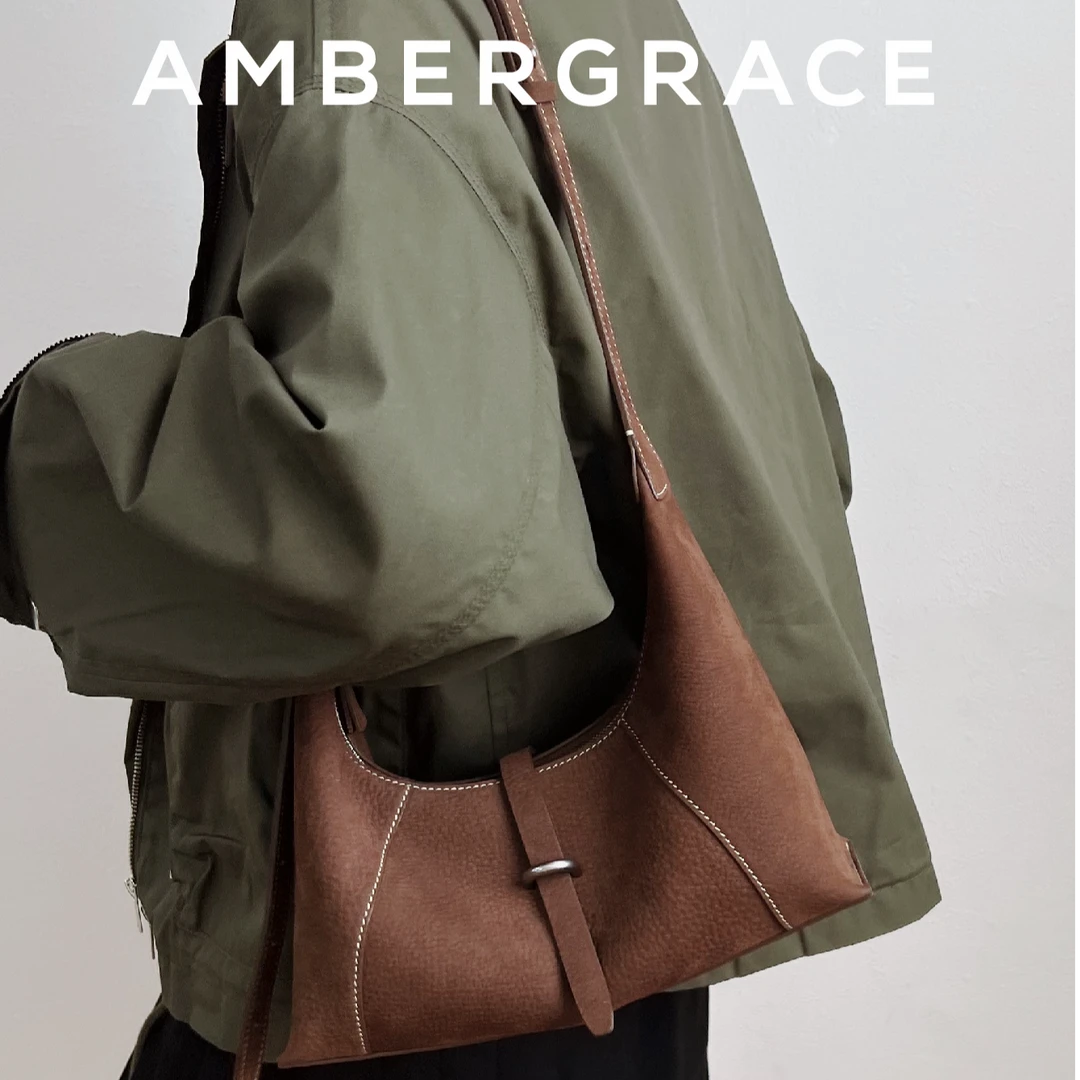 AMBERGRACE 原创软塑汝窑 松弛感麂皮感头层牛皮蜡线