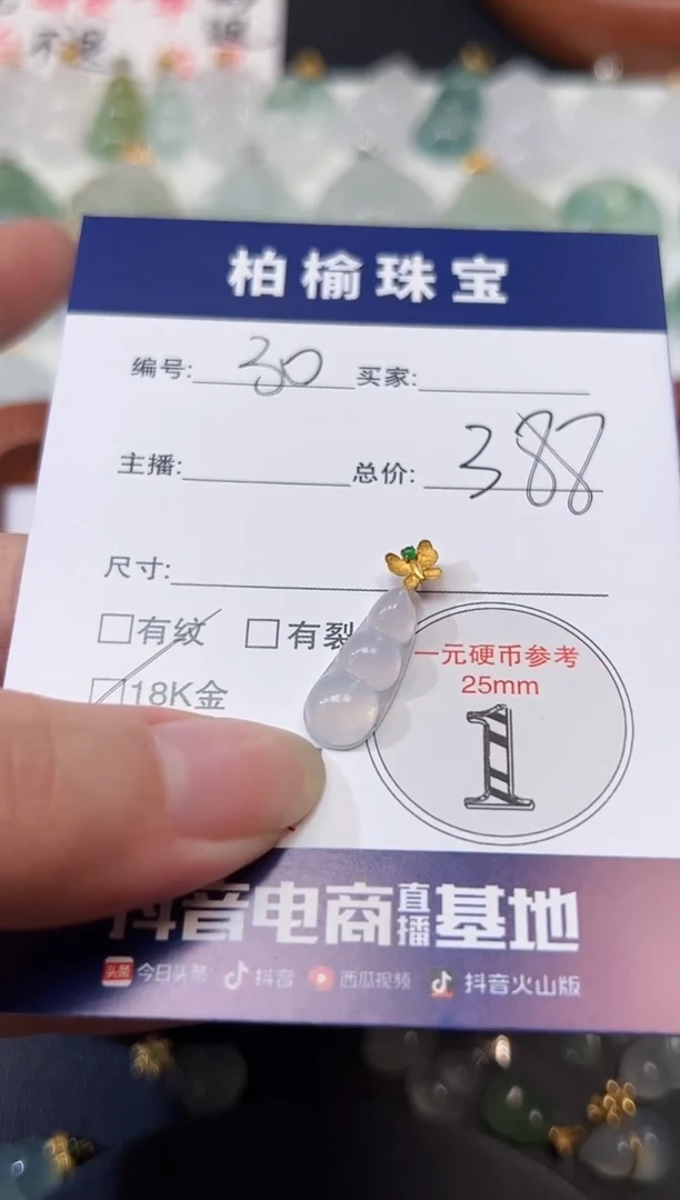 【闪购商品】翡翠颈饰18K金镶嵌30豆子