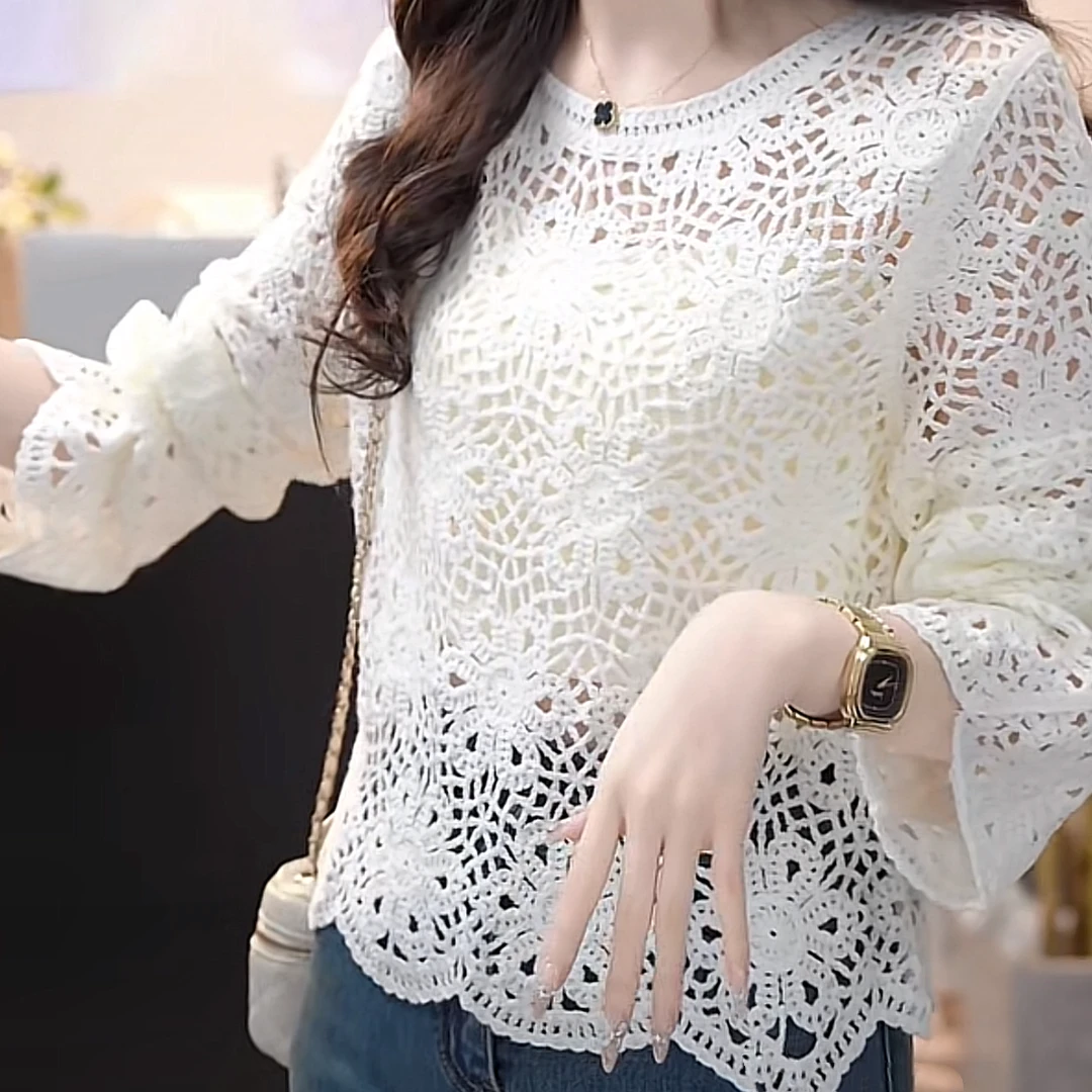 提花设计感镂空毛针织衫2025春季新款法式轻奢气质罩衫时尚上衣