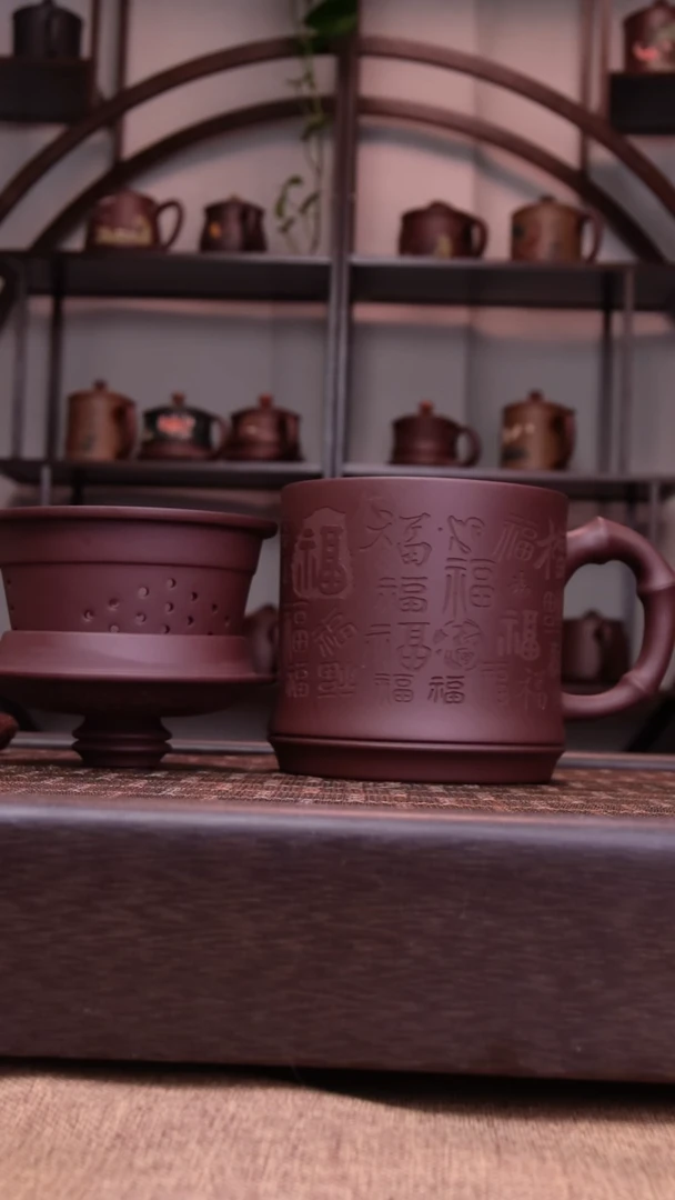 茶杯紫砂新品体验款百福竹节三件套500CC容量