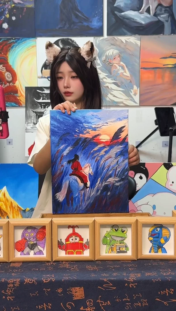 丙烯画小*古道西风瘦马丙烯画x加框