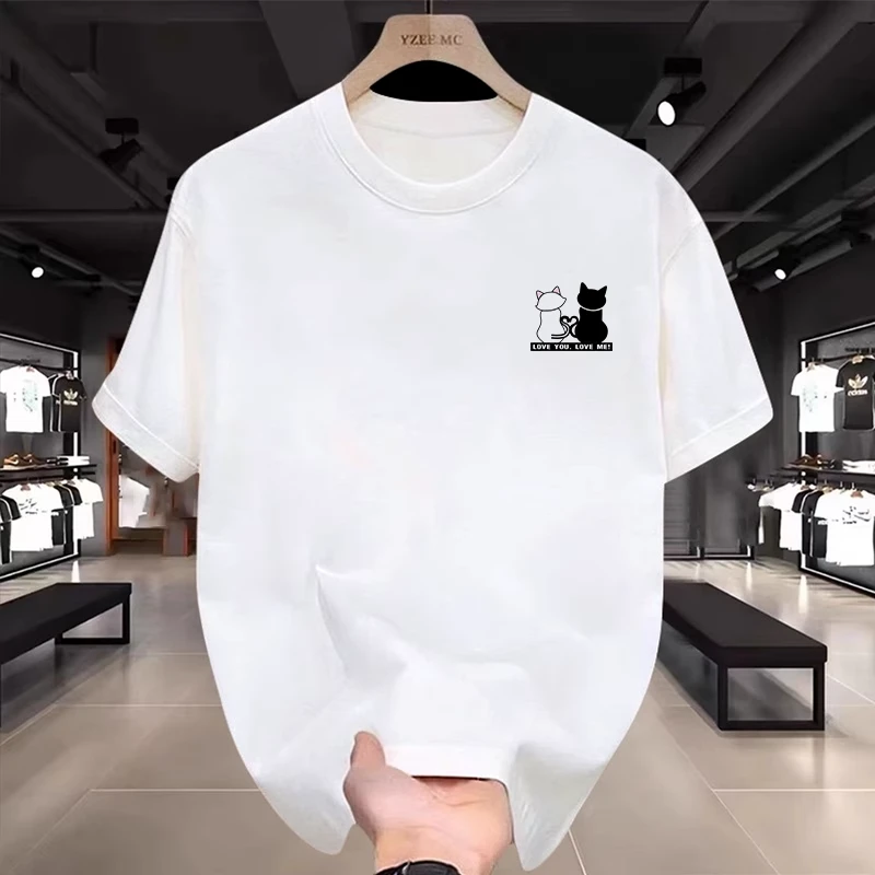 时尚潮流圆领夏季短袖T恤白色上衣盐系刺绣男士舒适宽松圆领情侣