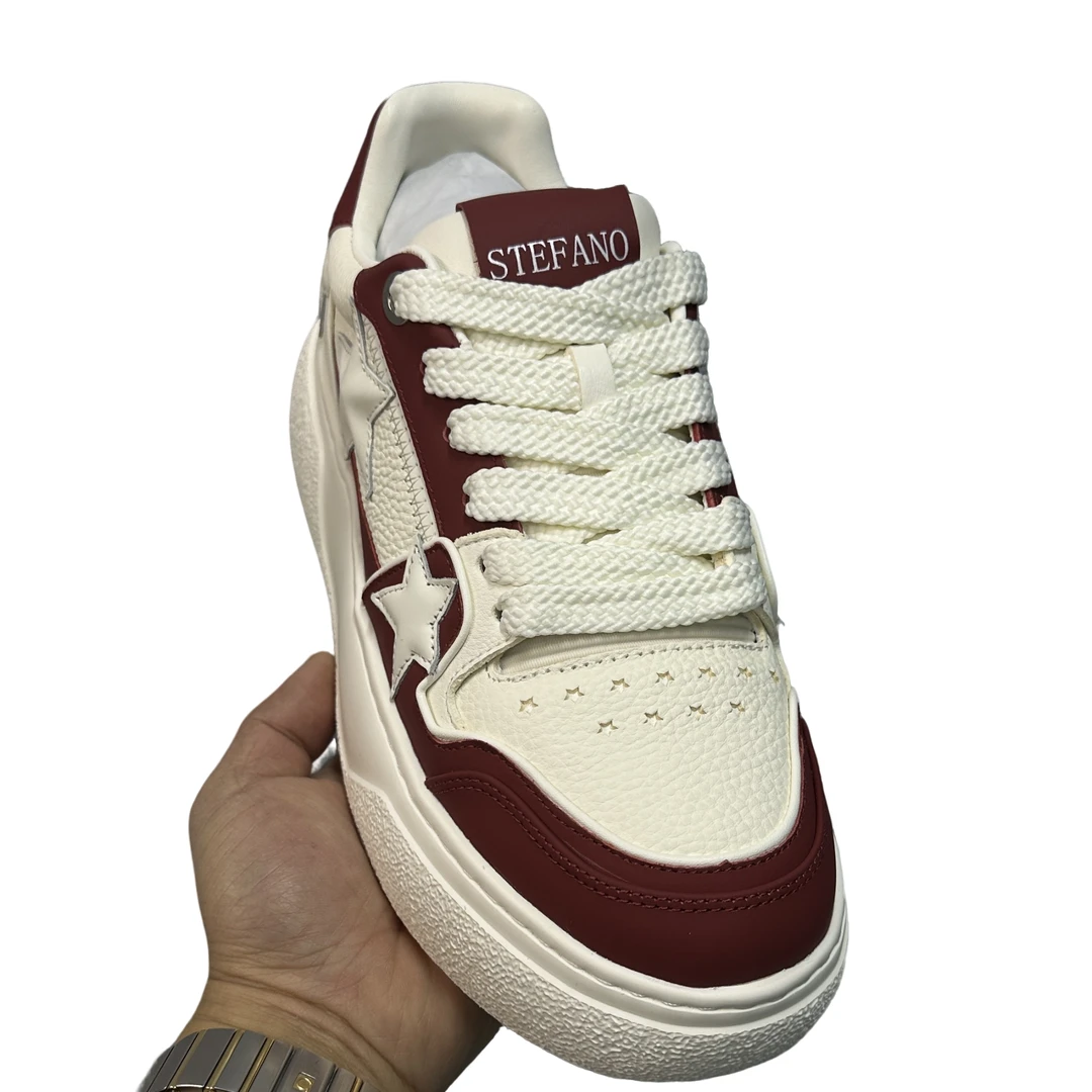 STEFANO  PEYTON 小牛荔枝纹安哥拉白配红男士休闲鞋B700-02-16