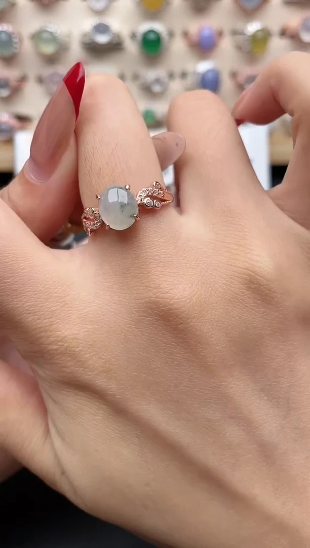 【闪购商品】翡翠戒指银S925镶嵌一物一证一礼盒