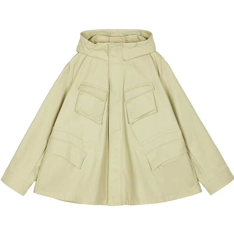 3035【商场同款】江南25秋新品夹克外套斜口袋工装连帽风衣女