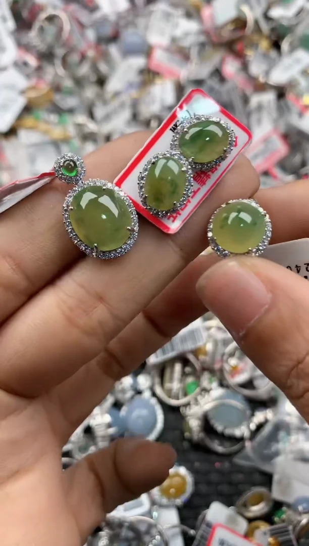 银S925镶嵌戒指翡翠14              7