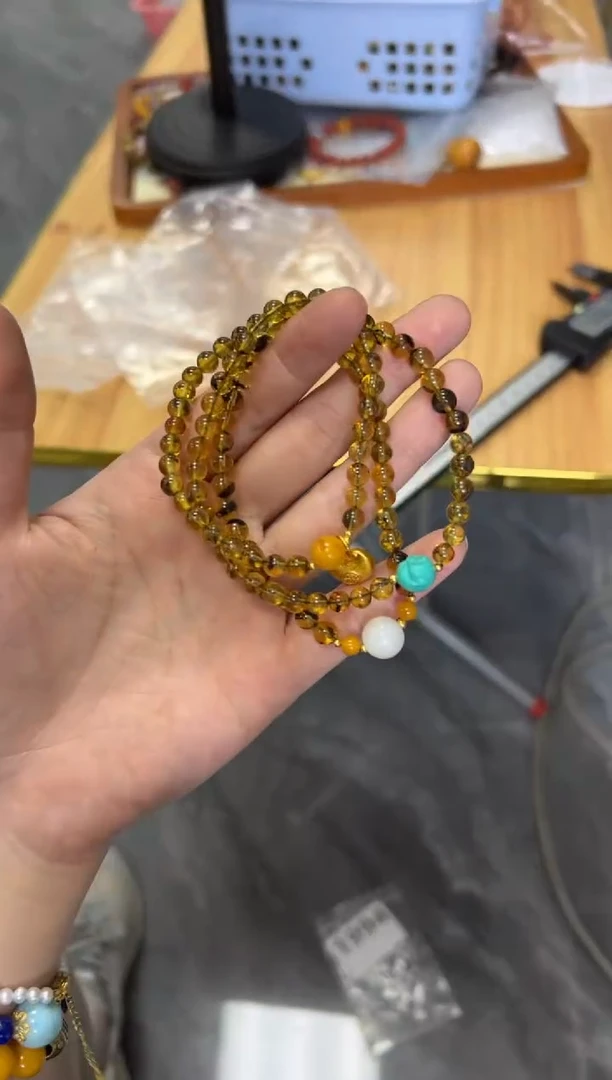 未镶嵌琥珀手链琥珀根珀胖福设计款多圈手链[0924]