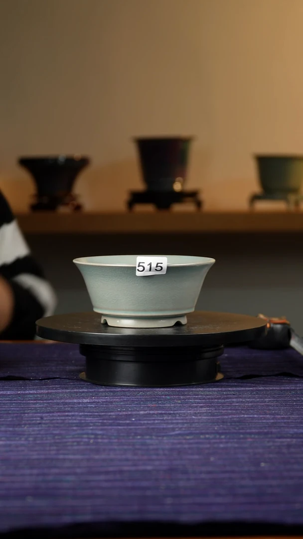 515汝釉古拙束腰花盆6.5/15